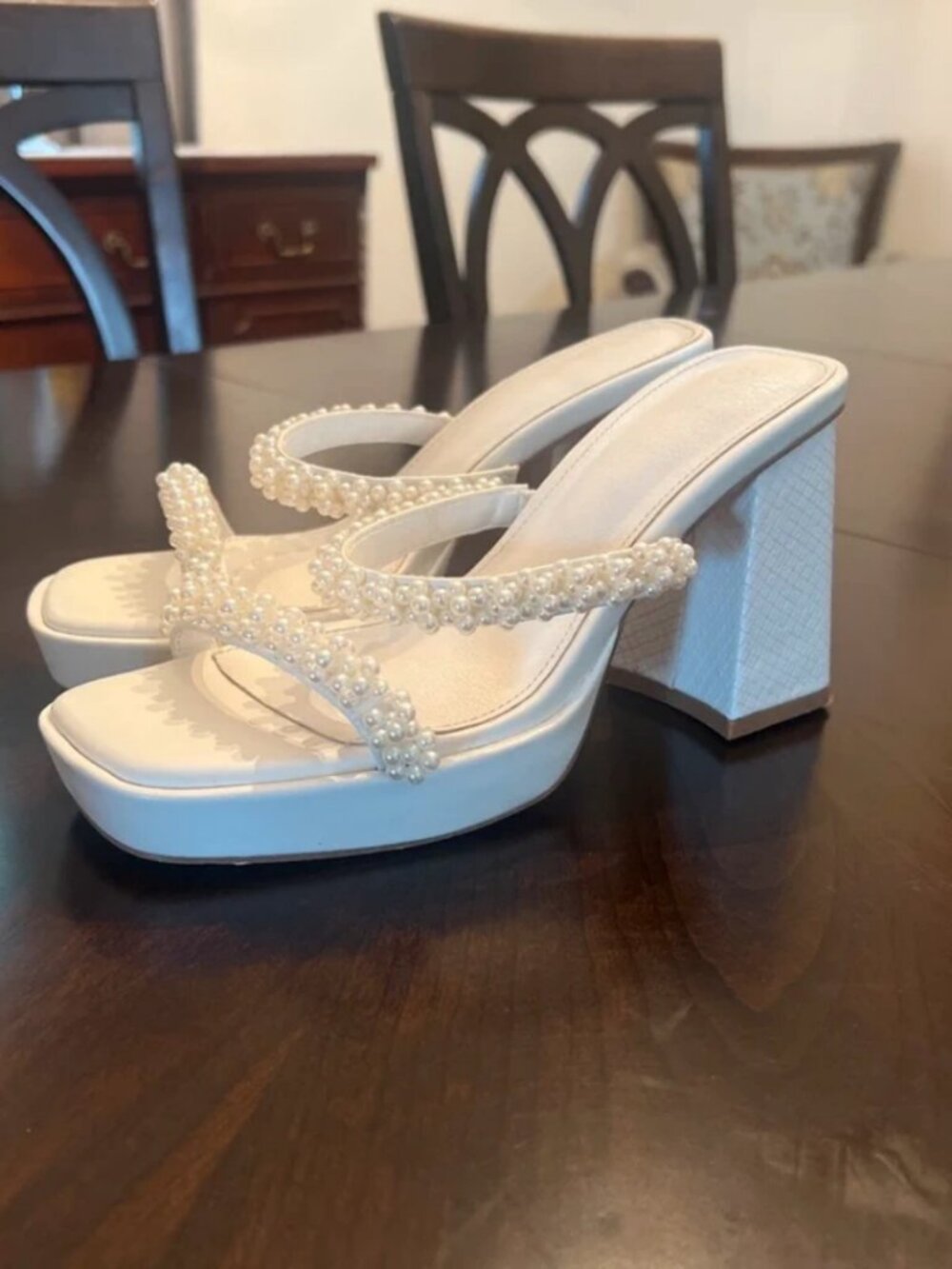 white pearl heels